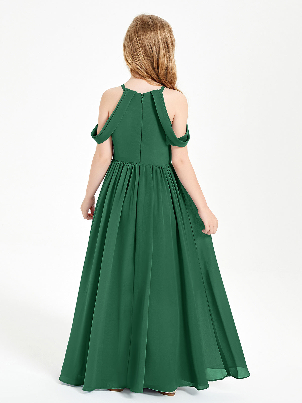 Dreamy Off the Shoulder Bridesmaid Gown for Junior Dark Green